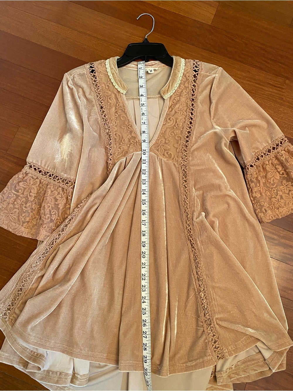POL Womens V-Neck Velvet Goldenrod Embroidered Boho Floral Tunic/Dress - Sz M - Picture 16 of 16
